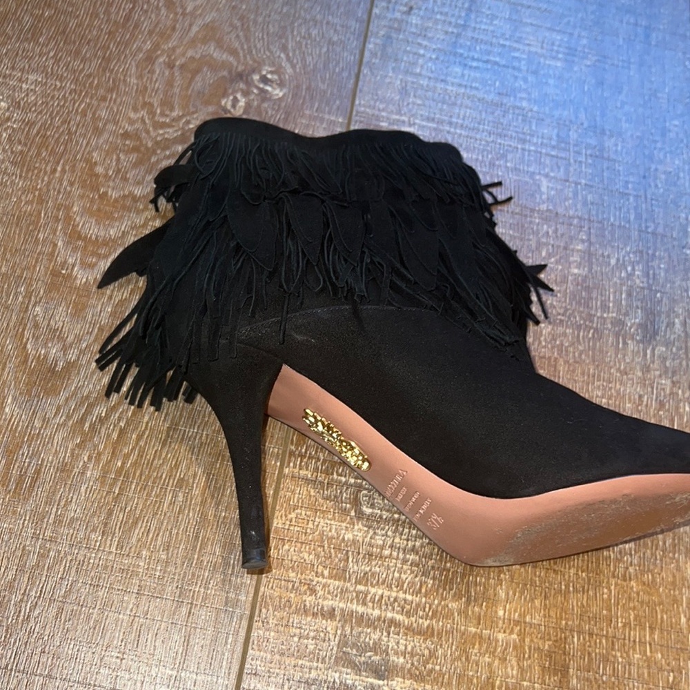 Aquazzura Black Suede Fringe Ankle Booties - Picture 9 of 10